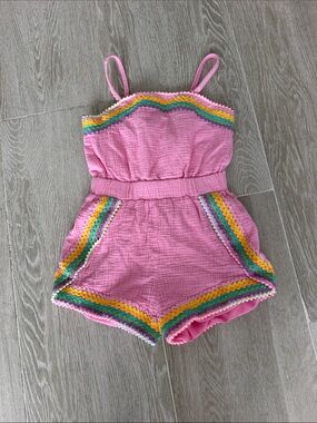Lola + The Boys Pink Rainbow Trim Romper